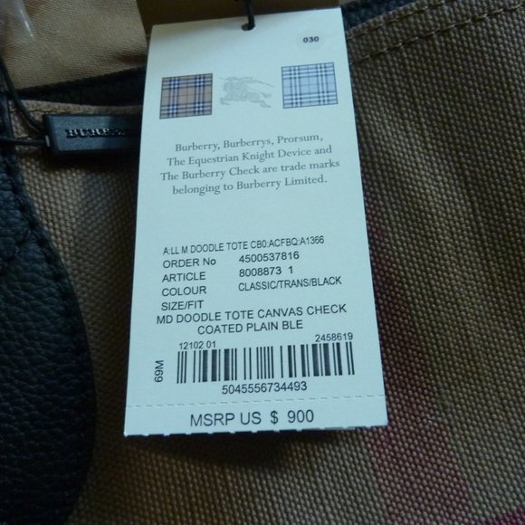 BURBERRY Medium Doodle Canvas Logo Tote Bag - Picture 5 of 15